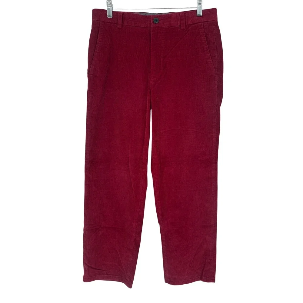 Brooks Brothers Clark Corduroy Flat Front Pants Men W32 L30 Red Casual Chinos